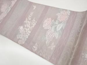 紗 横段に蝶・花々模様織出し袋帯